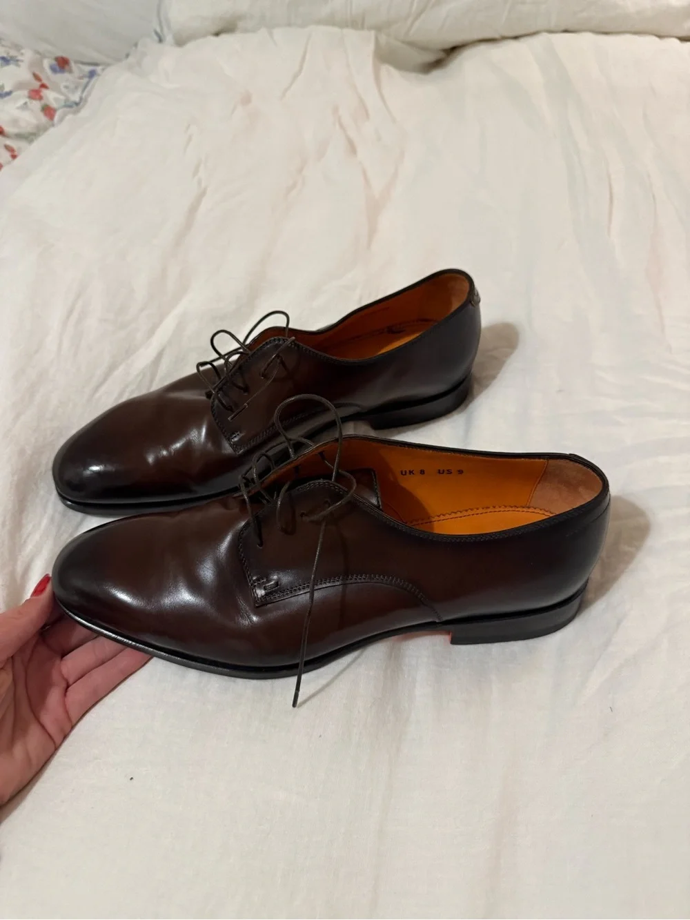 Santoni Dark Brown Leather Cap-Toe Oxford with Orange Sole Accents